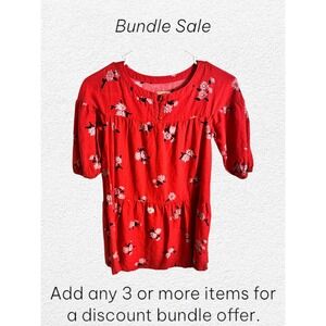 Old Navy Red Floral Tiered Dress Tunic Top Kids Girls Size S 6 7